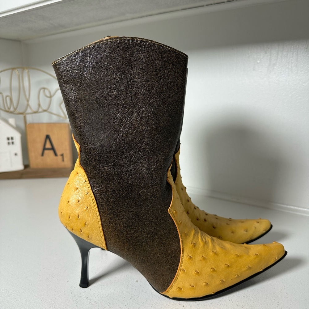 Marco Collucci Ostrich Skin Western Boots w/ Belt Women’s 9.5 Rare Vintage Set - Picture 3 of 11